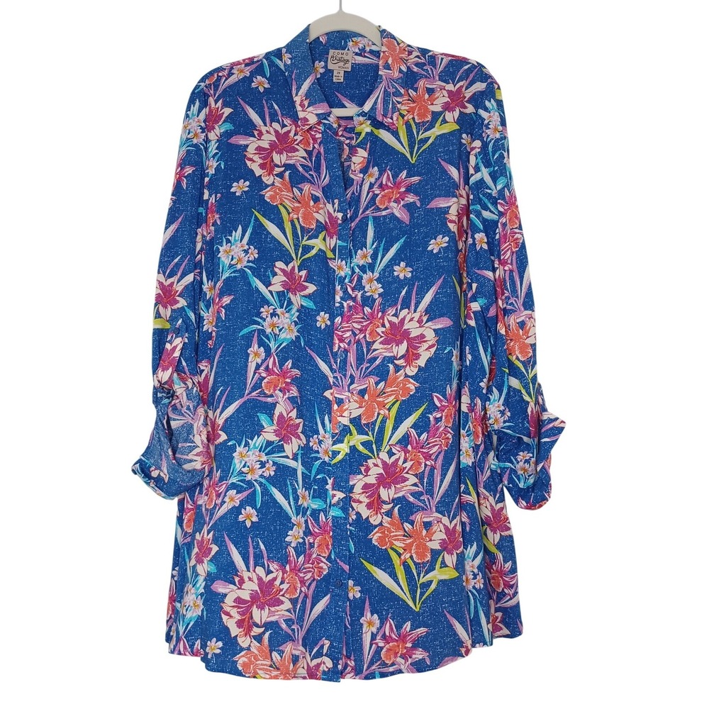 Women's‎ Como Vintage Hawaiian Tiki Polynesian Style Button Up Shirt Size 2X